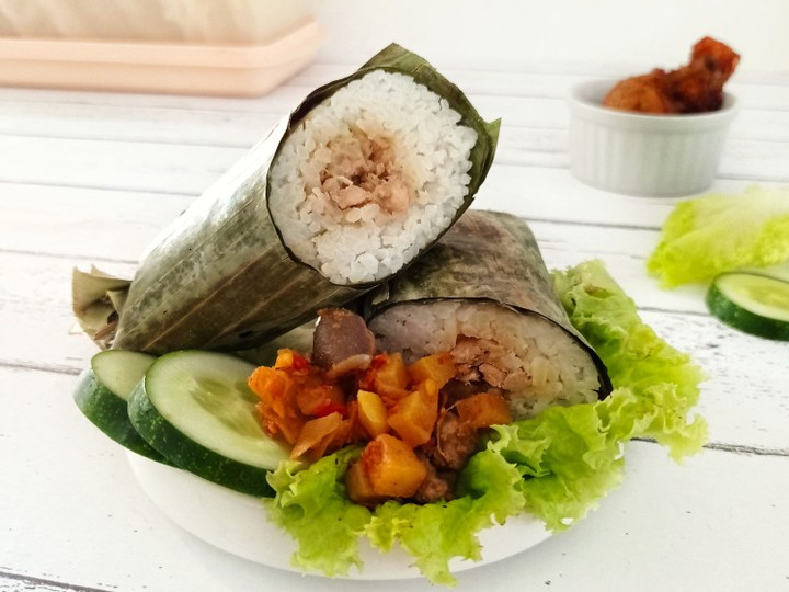 Resep NASI DAUN JERUK BAKAR isi AYAM SUWIR, Enak Banget