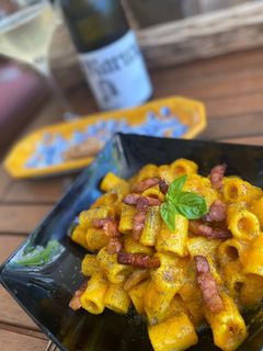 Una foto de Rigattoni alla crema di zucca