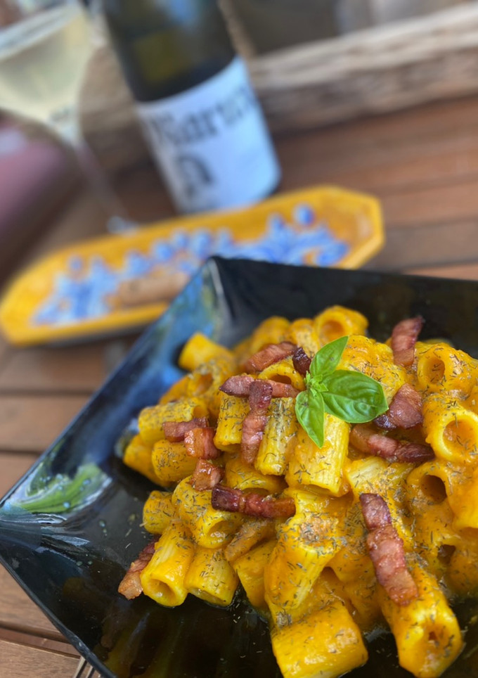 Una foto de Rigattoni alla crema di zucca