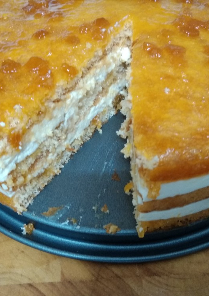 Una foto de Pastel miel y melocotón