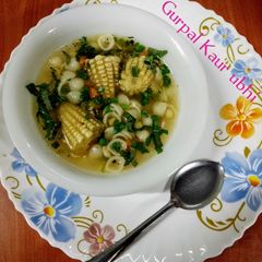 Corn, macaroni soup 🍲🍅🧅🥕 A picture of Corn, macaroni soup 🍲🍅🧅🥕.
