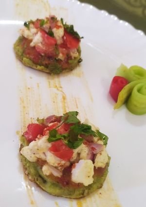 A picture of #rainbowweek6 Hariyali Cheela with Apricot sauce.