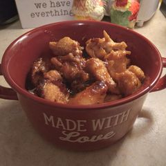 A picture of Chinese-Inspired Sautéed Honey Chicken Over Sticky Rice.