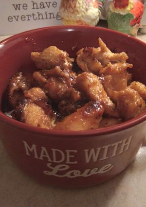 A picture of Chinese-Inspired Sautéed Honey Chicken Over Sticky Rice.