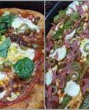 Pizza integral de espárragos y tomate con albahaca