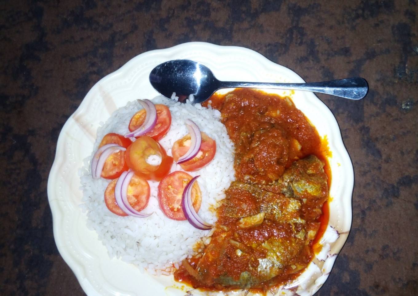White rice with fish stew