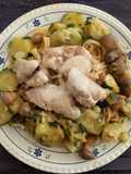 Pork Tenderloin on a Bed of Zucchini and Mushrooms with Tagliatelle and Cheese Sauce