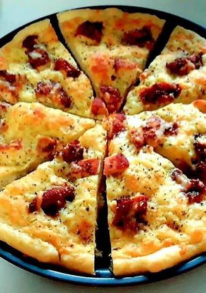 รูปของ 🍕พิซซ่าไก่บาร์บีคิวซอสเนยกระเทียม homemad pizza/homemade barbecue chicken pizza butter garlic sauce