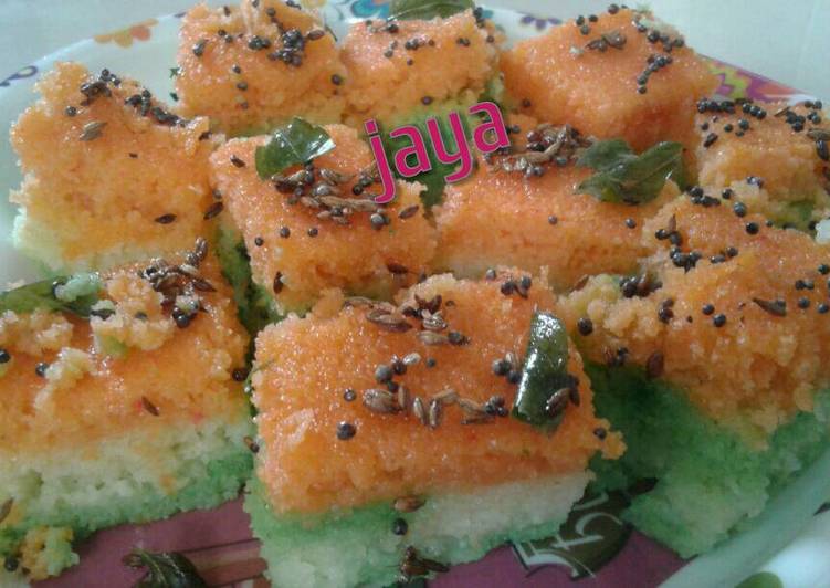 Recipe of Any-night-of-the-week Tri-color rava dhokla