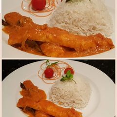 A picture of THAI SALMON FISH CURRY.. with Coconut Rice.