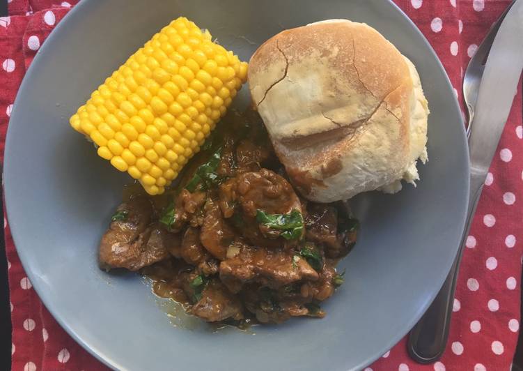 Recipe of Super Quick Homemade Peri-Peri chicken livers with sweetcorn and Portuguese rolls