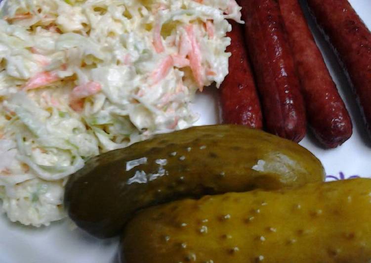 My ultimate coleslaw with deep fried hotdogs