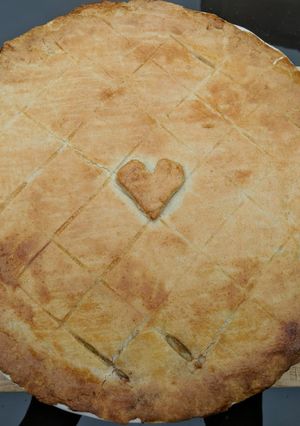 A picture of Pork leek and apple shortcrust pie.