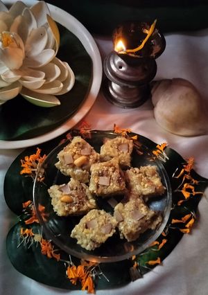 A picture of Chena burfi mix condensed milk.