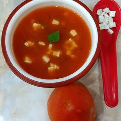 A picture of Tomato Paneer Soup.