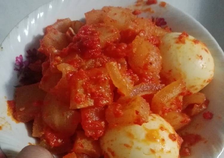 Recipe: Perfect Telor kikil balado sederhana