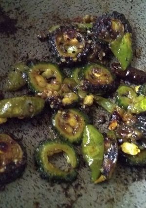 A picture of Bitter gourd Brinjal fry.