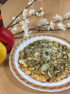 عکسی از دستور پیتزای تابه ای لوبیا سبز و نان تست