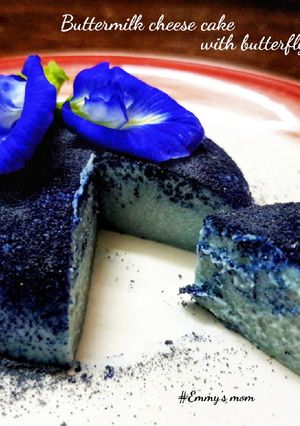 Hình của món Bánh sữa phô mai 🧀 hoa đậu biếc.
