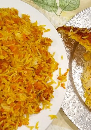 عکسی از دستور هویج پلو با گوشت چرخ کرده مرغ