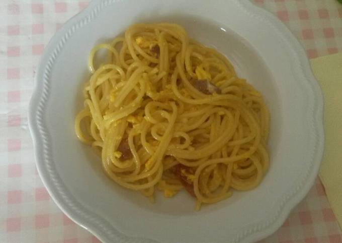 Spaghetti alla carbonara con ventricina piccante