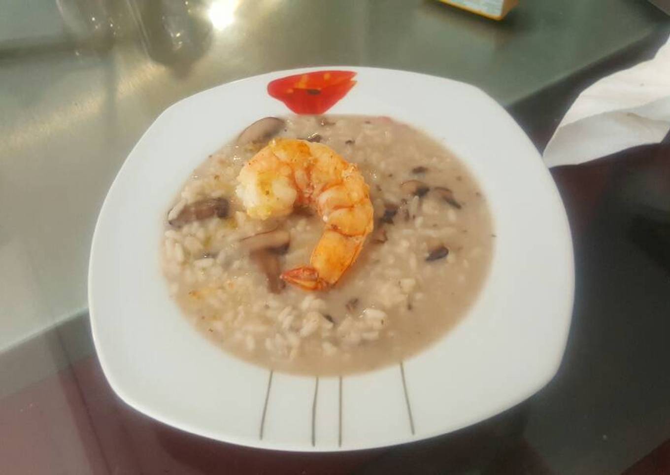 Risotto de hongos y gambas