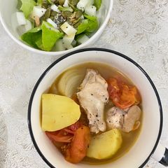 A picture of Chicken and vegetable soup.