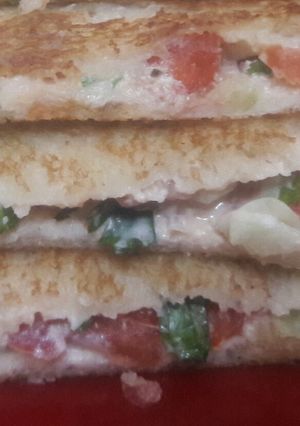 A picture of Hung curd veggie sandwich.