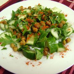 A picture of Cucumber Salad with Chickpeas & Parsley.