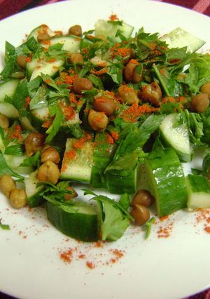 A picture of Cucumber Salad with Chickpeas & Parsley.