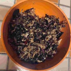 A picture of Banana blossom(vazhaipoo poriyal) fry.
