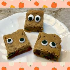 A picture of Monster Blondies (with leftover Halloween candy).