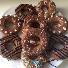A picture of Chocolate donuts.