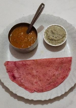 A picture of Beetroot dosa.