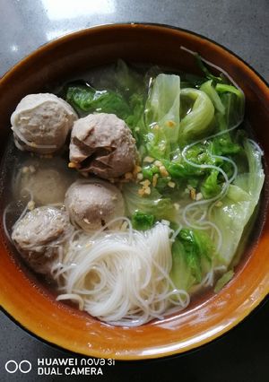 A picture of Beef Balls w/Rice Vermicilli.