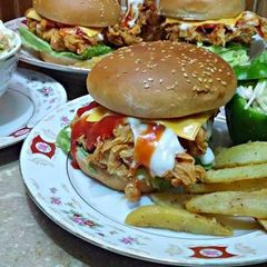 A picture of Chicken Zinger Burger 💖 With Cole Slow 💖 & Black Pepper Potato Wedges 💖.