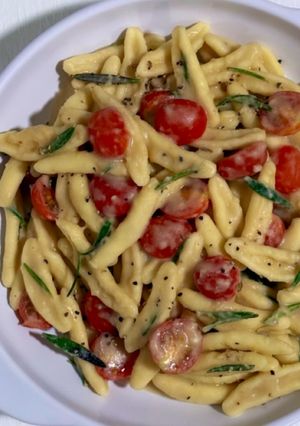A picture of Capunti in Garlic and White Bean Sauce.