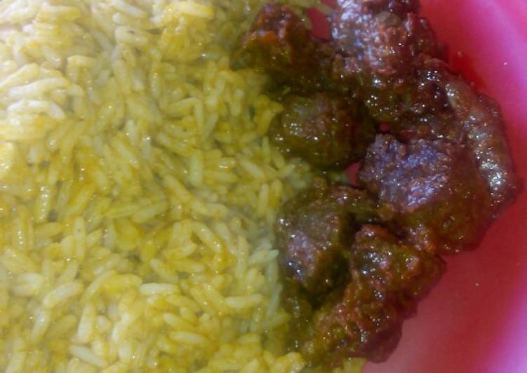 Homemade Jellof rice and pepper meat