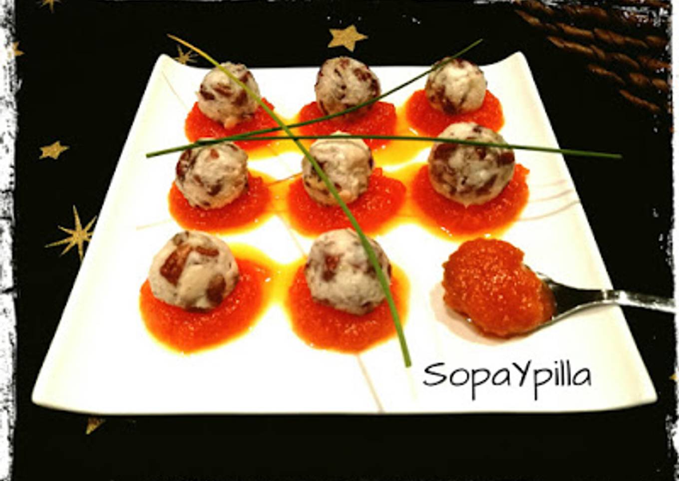 Bolitas de queso de cabra con mermelada de zanahoria