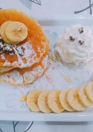 รูปของ แพนเค็กกล้วยหอม🍌🍌#วันนี้ทำด้วยแป้งสำเร็จรูปค่ะ