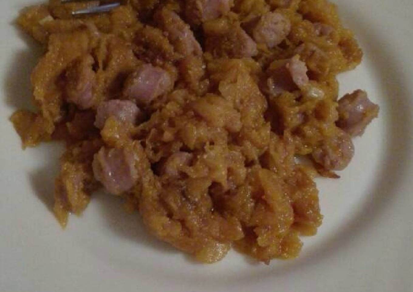 Calabaza frita con salchichas