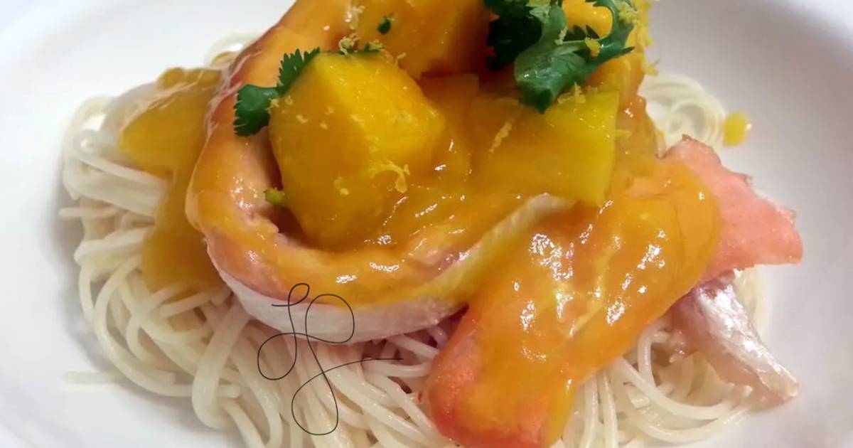 Spaghetti And Salmon In Mango Sauce Recipe by LeeGoh - Cookpad