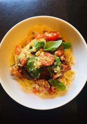 A picture of Mushroom Spaghetti Bolognese.