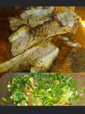 Costillar de cerdo marinado con ensalada de perejil ahumada
