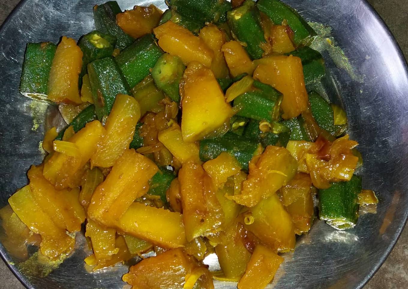Pumpkin lady's finger stir fry