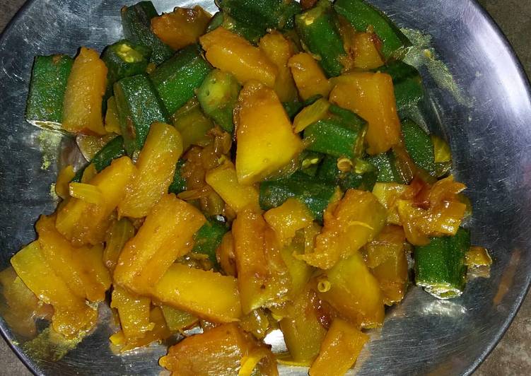 Steps to Prepare Favorite Pumpkin lady’s finger stir fry