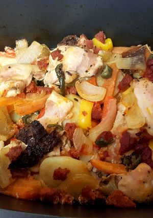 A picture of My One Pot Roast, Chorizo, Chicken & Potatoes. 😀.