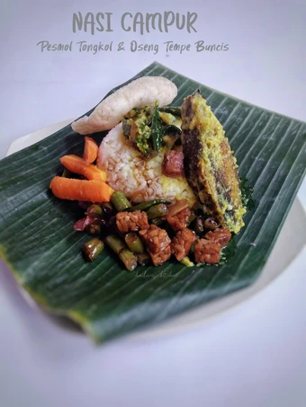 Langkah Gampang Menyiapkan Resep Nasi Campur Pesmol Tongkol &amp; Oseng Tempe Buncis yang Uenak Anti Ribet, Lezat