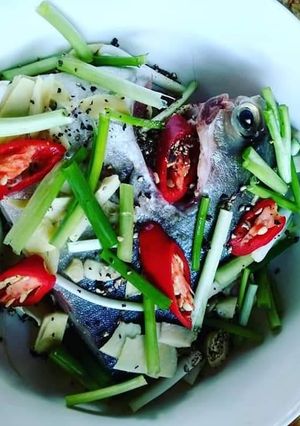 Hình của món Cá chim hấp hành, gừng.