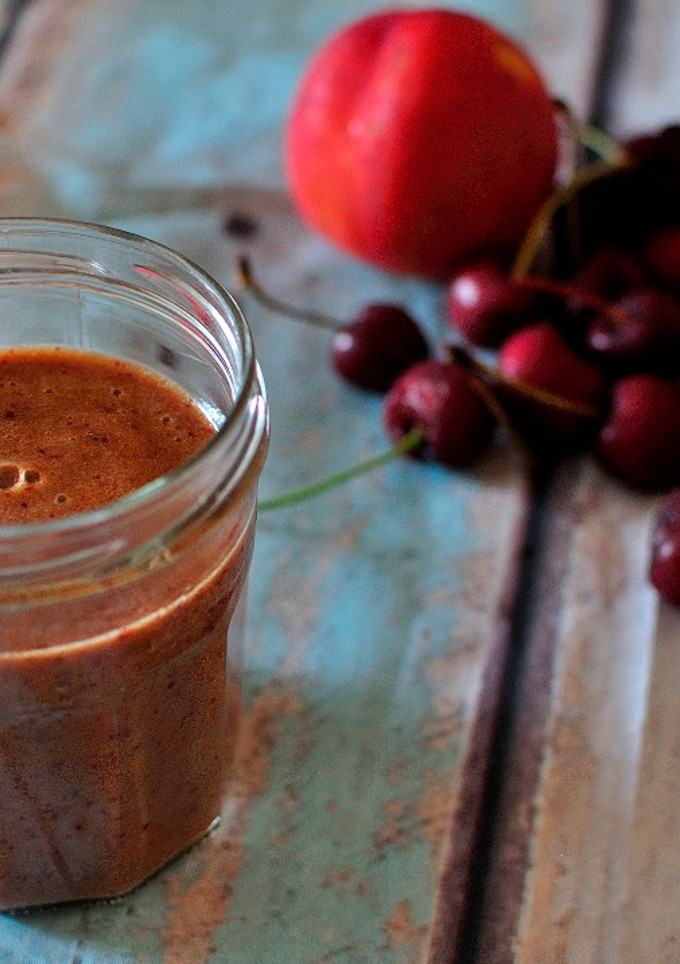Una foto de Licuado refrescante de cerezas y nectarina. "recetas saludables para diabetes”